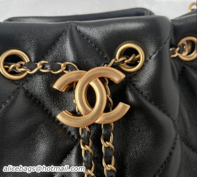 New Design Chanel Quilted Lambskin Small Bucket Bag with Chain AS5094 Black 2024