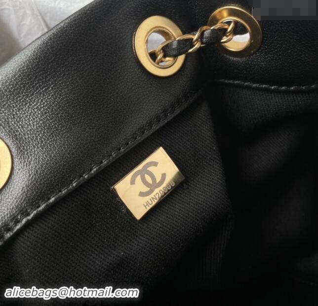 New Design Chanel Quilted Lambskin Small Bucket Bag with Chain AS5094 Black 2024