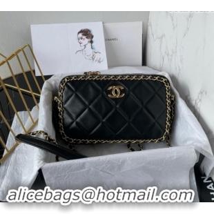 Good Taste Chanel Quilted Lambskin Small Camera Case Bag with Chain AS5086 Black 2024