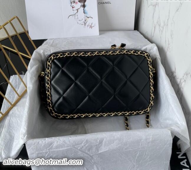 Good Taste Chanel Quilted Lambskin Small Camera Case Bag with Chain AS5086 Black 2024