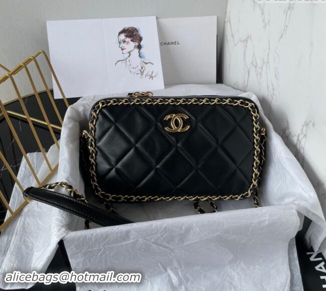 Good Taste Chanel Quilted Lambskin Small Camera Case Bag with Chain AS5086 Black 2024