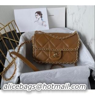 Buy Classic Chanel Quilted Lambskin Flap Bag with Chain AS5089 Brown 2024