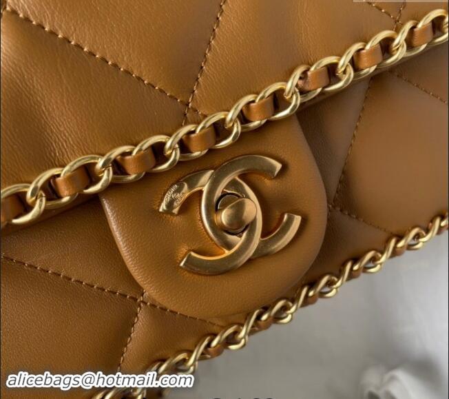 Buy Classic Chanel Quilted Lambskin Flap Bag with Chain AS5089 Brown 2024