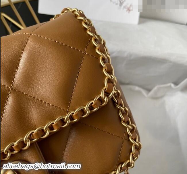 Buy Classic Chanel Quilted Lambskin Flap Bag with Chain AS5089 Brown 2024