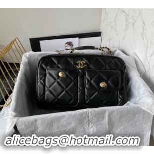 Reasonable Price Chanel Shiny Calfskin Large Bowling Bag with Pockets AS4933 Black 2024