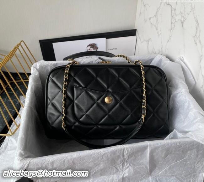 Reasonable Price Chanel Shiny Calfskin Large Bowling Bag with Pockets AS4933 Black 2024