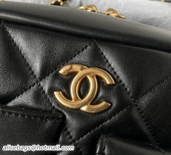 Reasonable Price Chanel Shiny Calfskin Large Bowling Bag with Pockets AS4933 Black 2024