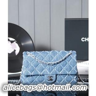 Spot Cheap Chanel Quilted Denim Classic Medium Flap bag A01112 Blue 2024