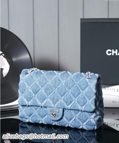 Spot Cheap Chanel Quilted Denim Classic Medium Flap bag A01112 Blue 2024