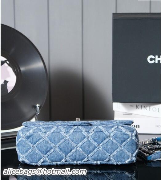 Spot Cheap Chanel Quilted Denim Classic Medium Flap bag A01112 Blue 2024