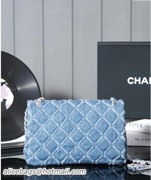 Spot Cheap Chanel Quilted Denim Classic Medium Flap bag A01112 Blue 2024