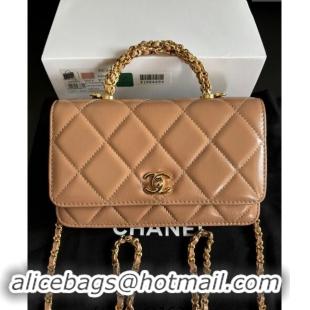 Buy Cheap Chanel Lambskin Wallet on Chain WOC with Top Handle AP4166 Dark Beige 2024