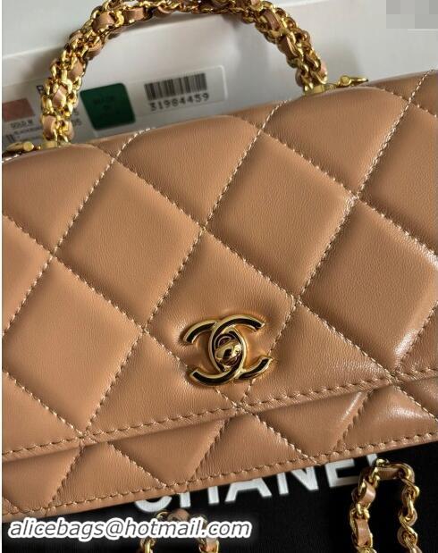 Buy Cheap Chanel Lambskin Wallet on Chain WOC with Top Handle AP4166 Dark Beige 2024