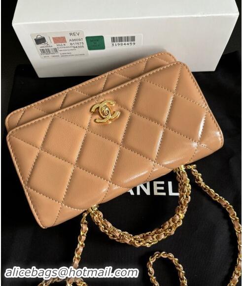 Buy Cheap Chanel Lambskin Wallet on Chain WOC with Top Handle AP4166 Dark Beige 2024