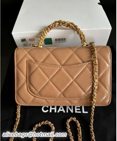 Buy Cheap Chanel Lambskin Wallet on Chain WOC with Top Handle AP4166 Dark Beige 2024