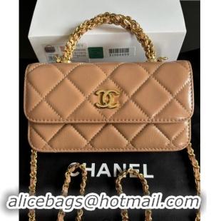 New Product Chanel Lambskin Clutch with Chain and Top Handle A96099 Dark Beige 2024