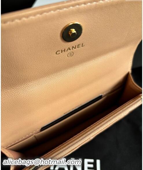 New Product Chanel Lambskin Clutch with Chain and Top Handle A96099 Dark Beige 2024