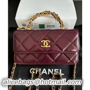 Inexpensive Chanel Lambskin Clutch with Chain and Top Handle A96099 Dark Burgundy 2024