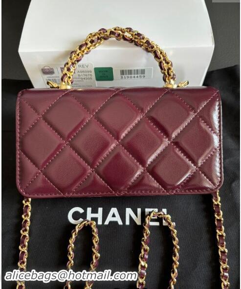 Inexpensive Chanel Lambskin Clutch with Chain and Top Handle A96099 Dark Burgundy 2024