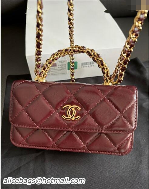 Inexpensive Chanel Lambskin Clutch with Chain and Top Handle A96099 Dark Burgundy 2024