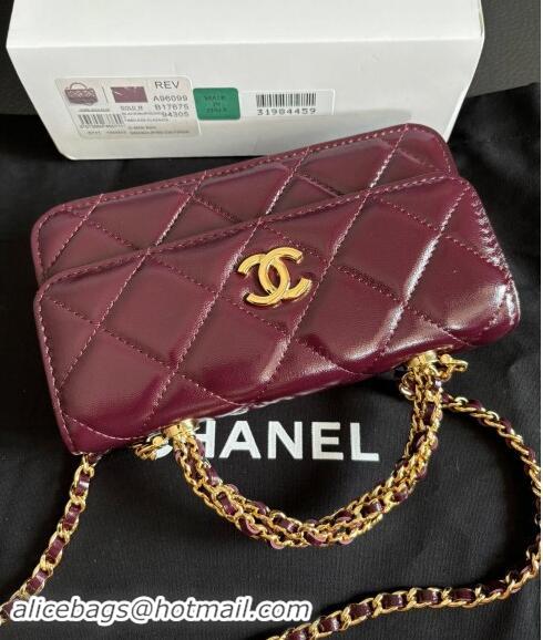 Inexpensive Chanel Lambskin Clutch with Chain and Top Handle A96099 Dark Burgundy 2024