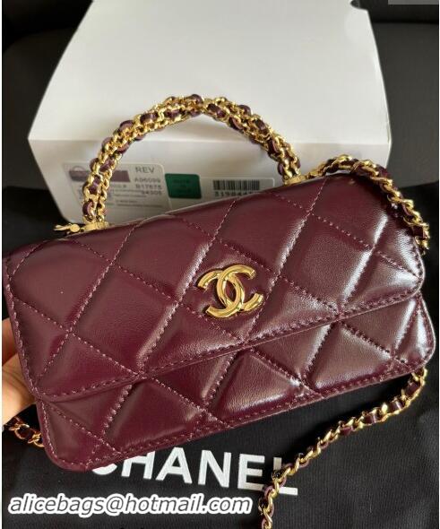 Inexpensive Chanel Lambskin Clutch with Chain and Top Handle A96099 Dark Burgundy 2024