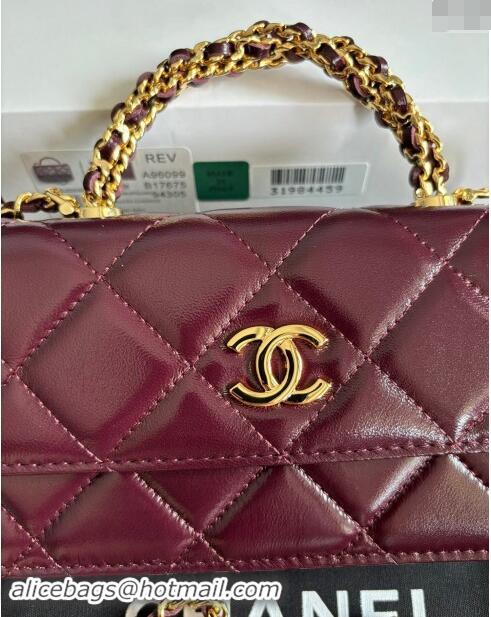 Inexpensive Chanel Lambskin Clutch with Chain and Top Handle A96099 Dark Burgundy 2024