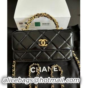 Grade Quality Chanel Lambskin Clutch with Chain and Top Handle A96099 Black 2024