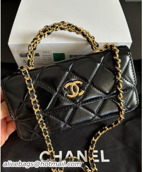 Grade Quality Chanel Lambskin Clutch with Chain and Top Handle A96099 Black 2024