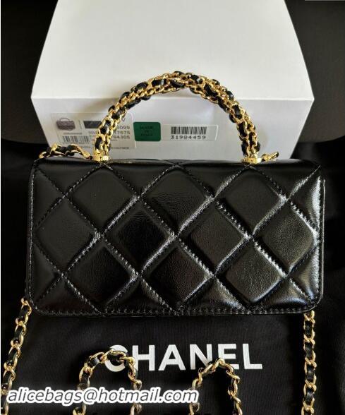 Grade Quality Chanel Lambskin Clutch with Chain and Top Handle A96099 Black 2024