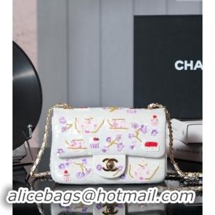 Most Popular Chanel Camellia Sequins Mini Flap Bag 0927 White 2024