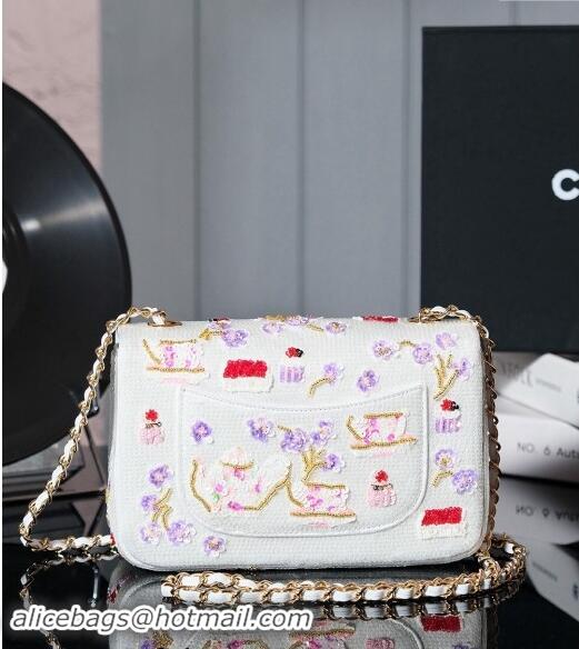 Most Popular Chanel Camellia Sequins Mini Flap Bag 0927 White 2024