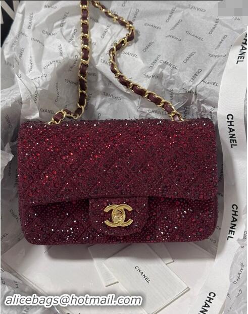 New Product Chanel Mini Classic Flap bag with Strass A69900 Burgundy 2024