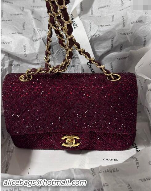 New Product Chanel Mini Classic Flap bag with Strass A69900 Burgundy 2024