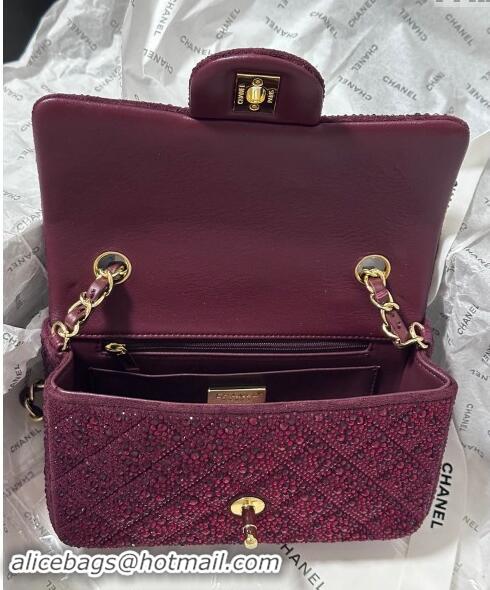 New Product Chanel Mini Classic Flap bag with Strass A69900 Burgundy 2024