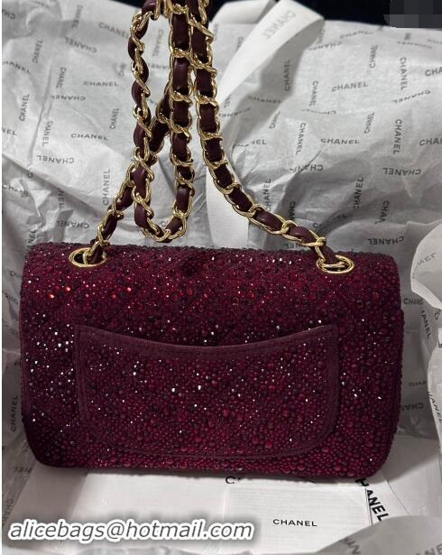 New Product Chanel Mini Classic Flap bag with Strass A69900 Burgundy 2024