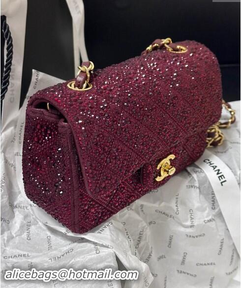 New Product Chanel Mini Classic Flap bag with Strass A69900 Burgundy 2024