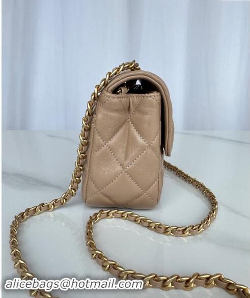 New Product Chanel Shiny Lambskin Mini Flap Bag with Maxi CC Buckle AS5026 Beige Leather 2024