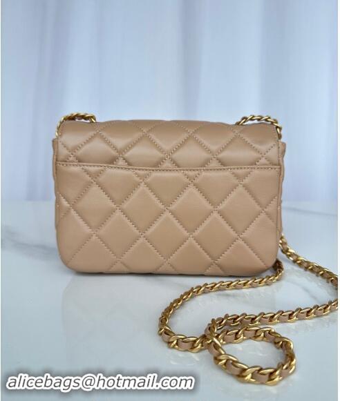 New Product Chanel Shiny Lambskin Mini Flap Bag with Maxi CC Buckle AS5026 Beige Leather 2024