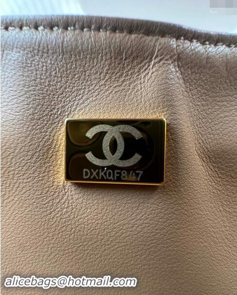 New Product Chanel Shiny Lambskin Mini Flap Bag with Maxi CC Buckle AS5026 Beige Leather 2024