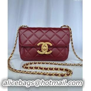 Luxury Cheap Chanel Shiny Lambskin Mini Flap Bag with Maxi CC Buckle AS5026 Burgundy 2024