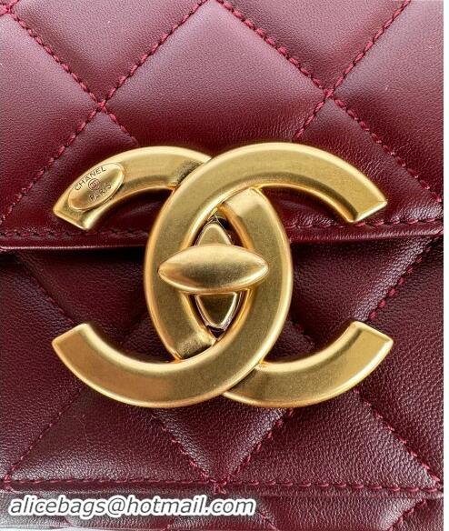 Luxury Cheap Chanel Shiny Lambskin Mini Flap Bag with Maxi CC Buckle AS5026 Burgundy 2024