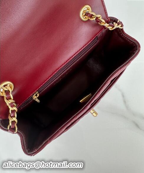 Luxury Cheap Chanel Shiny Lambskin Mini Flap Bag with Maxi CC Buckle AS5026 Burgundy 2024