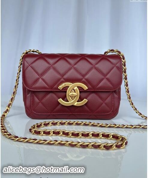 Luxury Cheap Chanel Shiny Lambskin Mini Flap Bag with Maxi CC Buckle AS5026 Burgundy 2024