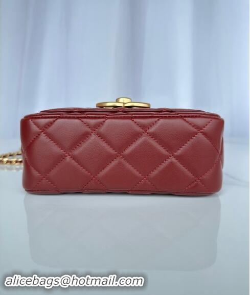 Luxury Cheap Chanel Shiny Lambskin Mini Flap Bag with Maxi CC Buckle AS5026 Burgundy 2024