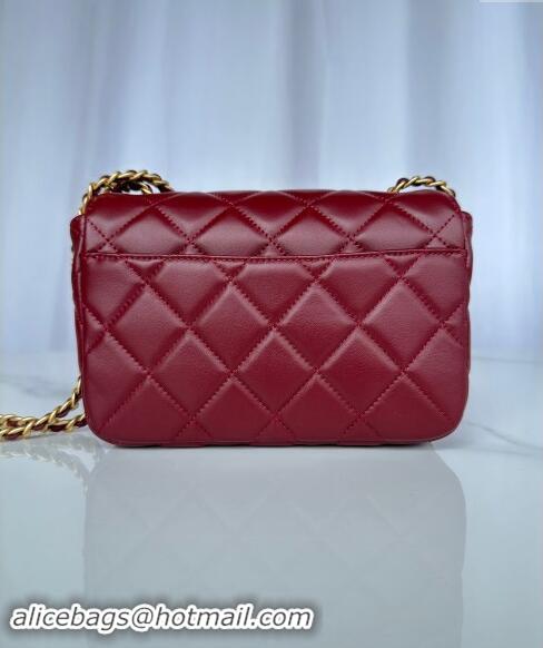 Luxury Cheap Chanel Shiny Lambskin Mini Flap Bag with Maxi CC Buckle AS5026 Burgundy 2024