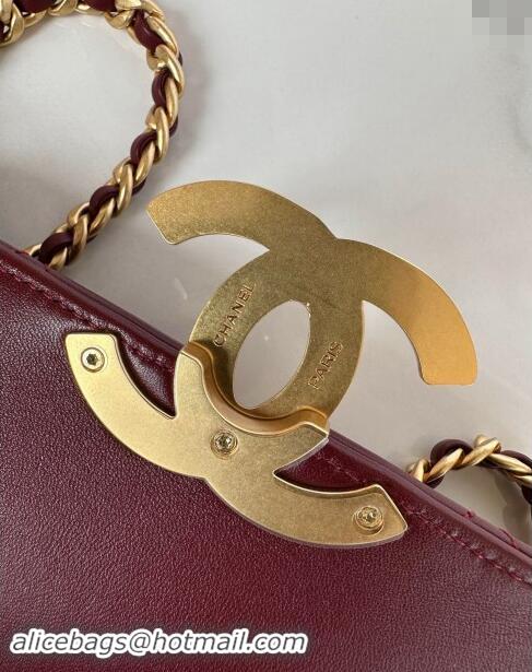 Luxury Cheap Chanel Shiny Lambskin Mini Flap Bag with Maxi CC Buckle AS5026 Burgundy 2024