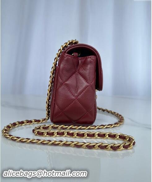 Luxury Cheap Chanel Shiny Lambskin Mini Flap Bag with Maxi CC Buckle AS5026 Burgundy 2024