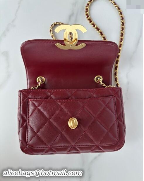 Luxury Cheap Chanel Shiny Lambskin Mini Flap Bag with Maxi CC Buckle AS5026 Burgundy 2024