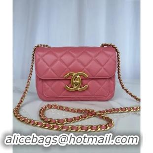 Buy Grade Chanel Shiny Lambskin Mini Flap Bag with Maxi CC Buckle AS5026 Pink 2024